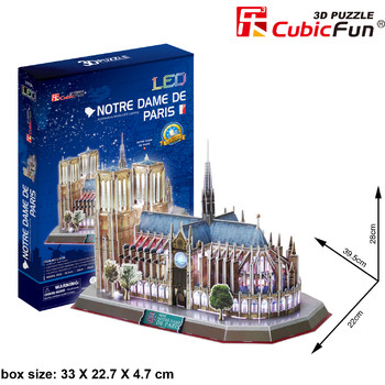 Cubicfun Puzzle 3d pentru copii Catedrala Notre Dame din Paris cu Led