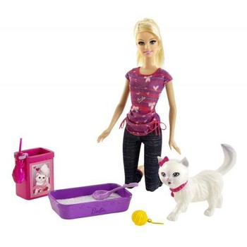 Mattel Barbie invata pisica la litiera