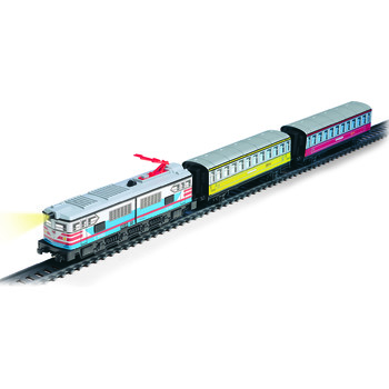 Pequetren Set Trenulet electric calatori cu far si statie colorat