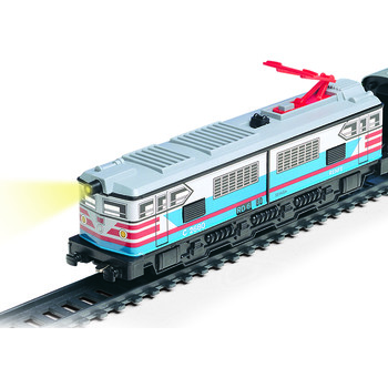 Pequetren Set Trenulet electric calatori cu far si statie colorat