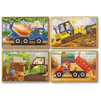 Puzzle lemn in cutie cu vehicule pentru constructii - 12 piese