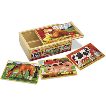 Melissa & Doug Puzzle lemn in cutie cu animale domestice - 4 piese