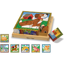Puzzle lemn din cuburi Animale de casa - 16 piese