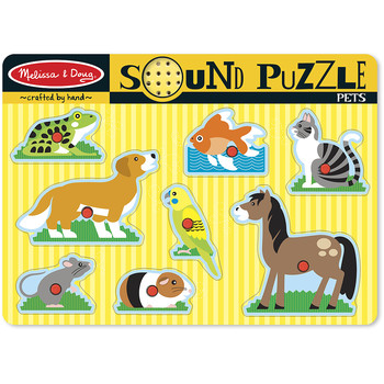 Melissa & Doug Puzzle de lemn cu sunete Animale de companie - 8 piese