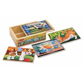 Melissa & Doug Set 4 puzzle lemn in cutie - Animale de companie