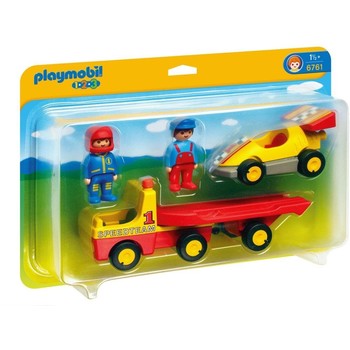 Playmobil 1.2.3 - Figurina Masina de curse cu remorca