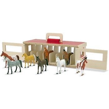 Melissa & Doug Set figurine - Grajd portabil cu 8 cai