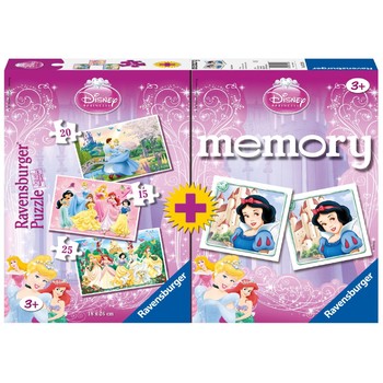 Ravensburger Puzzle Memory Printesele Disney - Set 3 puzzle-uri cu 15/20/25 de piese