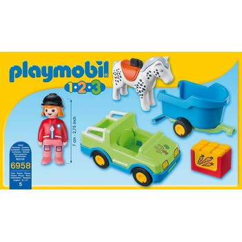 Playmobil 1.2.3. Masina cu remorca si cal