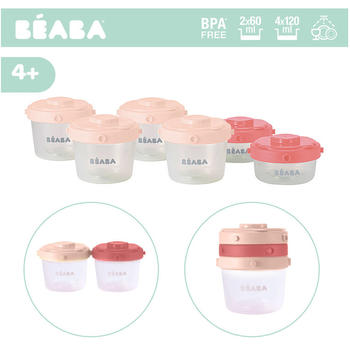 Beaba Set 6 recipiente hrana 2 x 60 ml, 4 x 120 ml roz