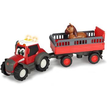 Dickie Toys Tractor Happy Ferguson Animal Trailer cu remorca si figurina cal
