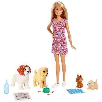 Barbie Set by Mattel Family papusa cu 4 catelusi si accesorii