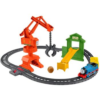 Fisher-Price Set by Mattel Thomas and Friends, Cassia Crane and Cargo, sina cu locomotiva motorizata si vagon