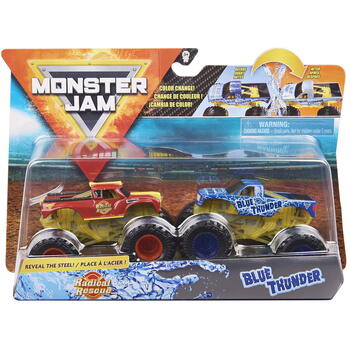 Spin Master Monster Jam Set 2 Masinute Radical Rescue Si Blue Thunder Color Change