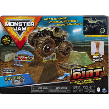 Spin Master Monster Jam Set Camioneta Soldier Fortune Cu Nisip Kinetic Si Accesorii Cu Rampa