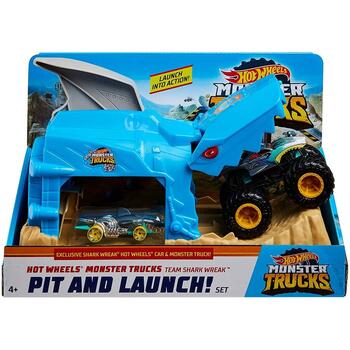 Mattel Hot Wheels Lansator Monster Truck Rechinul Cu Doua Masinute