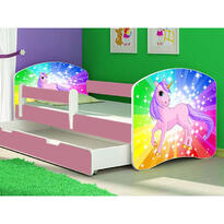 Patut tineret Rainbow Unicorn cu sertar si saltea 160 x 80 cm