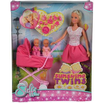 Papusa Simba Steffi Love Sunshine Twins 29 cm roz cu carucior si accesorii
