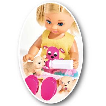 Simba Papusa Evi Love, Puppy Love, papusa 12 cm cu 3 catelusi si accesorii