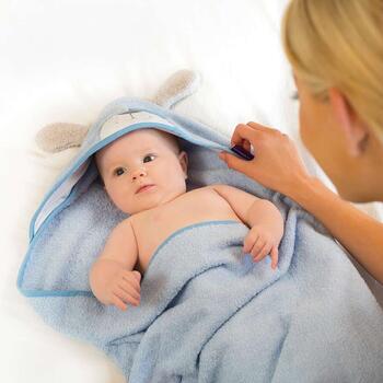 Clevamama Prosop de baie pentru bebelus si mama Bamboo Puppy blue