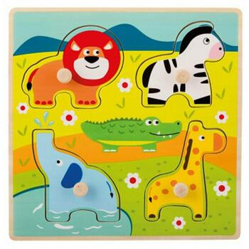Joueco - Puzzle din lemn 4 piese, Animale salbatice