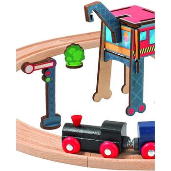 Eichhorn Set din lemn Tren cu sina ovala si accesorii