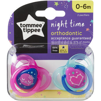 Set Suzete Ortodontice de Noapte, Tommee Tippee, 0 - 6 Luni, 2 buc, Roz / Bleu