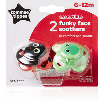 Suzete Funky Face, Tommee Tippee, 6-12 luni, 2 buc, Rosu/Verde
