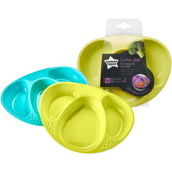 Set Farfurii Compartimentate Explora, Tommee Tippee, 2 buc, Turquoise / Galben