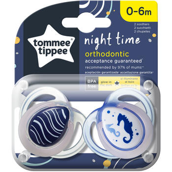 Suzeta ortodontica de noapte Tommee Tippee, 0-6 luni, Calut de mare, 2 buc