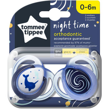 Suzeta ortodontica de noapte Tommee Tippee, 0-6 luni, Narval, 2 buc