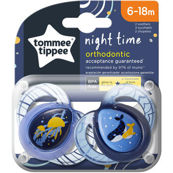Suzeta ortodontica de noapte Tommee Tippee, 6-18 luni, Meduze/Balenute, 2 buc