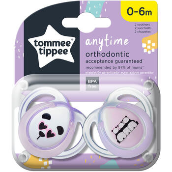 Suzeta ortodontica Tommee Tippee Anytime, 0-6 luni, Ursuleti Panda, Roz-Alb, 2 buc