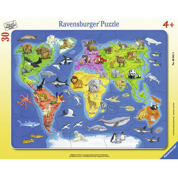 Ravensburger Puzzle Harta Lumii Cu Animale, 30 Piese