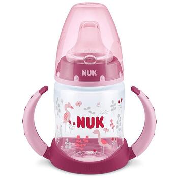 NUK Biberon First Choice 150 ml, cu toarte si adaptor din silicon roz 6 luni+