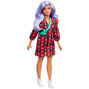 Mattel Papusa Barbie Fashionista Cu Parul Mov Si Rochita Cu Stelute