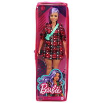 Papusa Barbie Fashionista Cu Parul Mov Si Rochita Cu Stelute