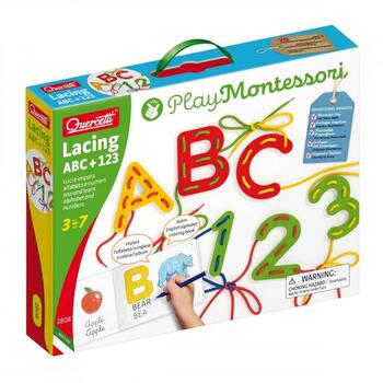 Quercetti Joc cu sireturi Montessori ABC+123