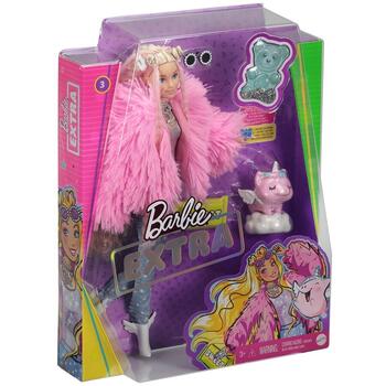 Papusa Barbie by Mattel Extra Style Fluffy Pinky GRN28 cu figurina si accesorii
