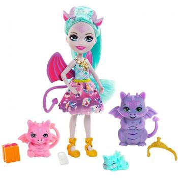Papusa Enchantimals by Mattel Deanna Dragon Family cu 3 figurine si accesorii