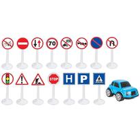 Set Pilsan Jucarie indicatoare rutiere Mini Traffic Signs cu masinuta