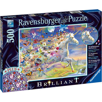 Ravensburger Puzzle Unicorni Si Fluturi, 500 Piese + Stickere