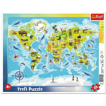 Trefl Puzzle 25 Plansa Harta Lumii Cu Animale