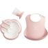 BabyBjorn Set hranire: farfurie, lingurita, furculita, pahar si bavetica pentru bebe, Powder Pink